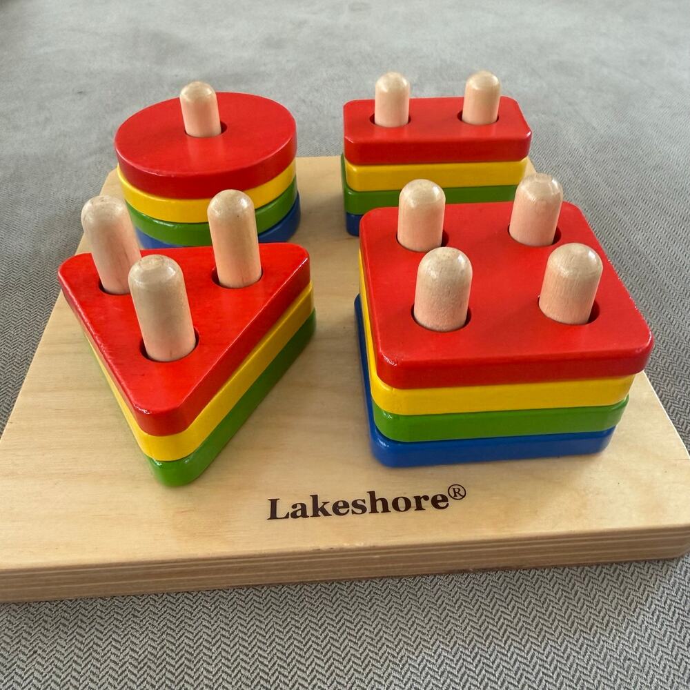 Lakeshore Wooden Shape Stacking Sorter Puzzle Preschool Toy Missing 1 Piece